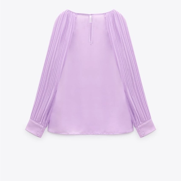 Women Zara Lilac Pleated Cape Sleeved Blouse Size Small - Picture 7 of 10